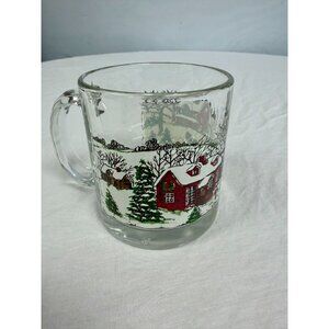 LIBBEY Glass Winter Village Clear Mug Coffee Tea Cup Horse Sleigh Snow Scene USA